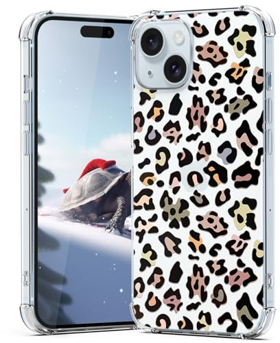CAROKI Clear Case for iPhone 15, Anti-Yellowing Leopard Pattern, Shockproof Silicon Cover