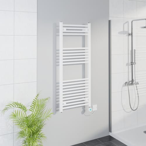 Warmehaus Smart WiFi Thermostatic Electric Bathroom Straight Heated Towel Rail Warmer Radiator with Timer 1200x500mm - White
