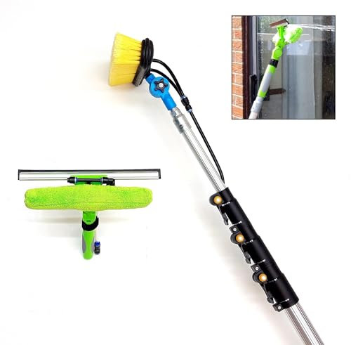 HI-TECH 16ft-20ft-24ft Water Fed Telescopic Window Cleaning Pole, Hose Fed Extendable Extended Extension Cleaner, water fed squeegee, Brush Kit, Solar panel Cleaning Equipment Tool.