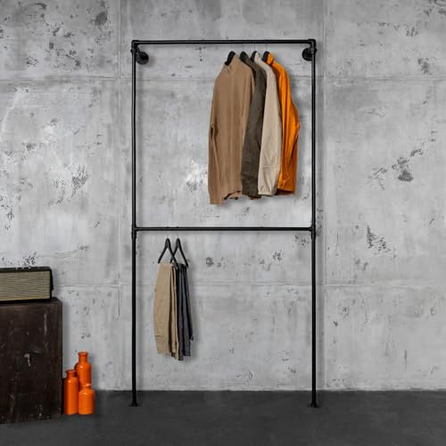 RSR Hangers Kleiderstange Kleiderstangensystem Lea Schwerlast höhenverstellbar Industrial Garderobe Loft Design | begehbarer Kleiderschrank | Kleiderständer | Wandmontage | Schwarz | Breite 60 cm