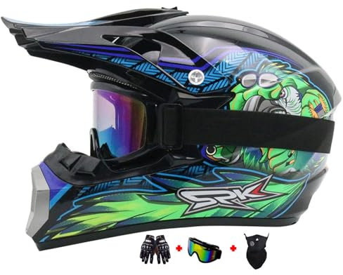 Casque Moto Enfant, avec Goggle Gants Masque, Jeunesse Casques De Moto, Casque De Moto Casques De Cross, Casque De Motocross Intégral, Casque Cycliste pour Enfants, Casque Moto Cross Homme Femme (Col