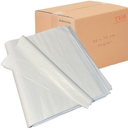 JECO - Lot de 250 feuilles de papier de soie blanc 50 x 75 cm, sans acide, qualité supérieure 21g/m², mousseline, pour loisirs créatifs, décoration, DIY, Emballage fleurs, Vinted