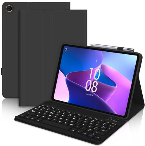 SENGBIRCH Hülle mit Tastatur für Lenovo tab M10 Plus 3rd gen - Deutsch QWERTZ Layout Kabellose Abnehmbare Folio Keyboard Hülle mit Stifthalter für Lenovo tab M10 Plus 3rd gen 10.6'', Schwarz