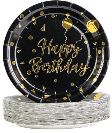 AHPYEUHK 50 PCS Assiette Jetable Anniversaire 17,8cm Assiettes en Carton Papier Party Vaisselle Jetable pour Decoration BBQ Party Fête Mariages Camping