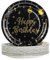 AHPYEUHK Piatti Carta 50 Pezzi Stoviglie per Feste 17,8cm Usa e Getta Rotondi Piatti in Carta per Compleanno, Festa, Matrimonio (black-birthday)