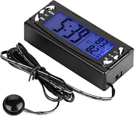 aqxreight 12V Digital Auto Thermometer Uhr LCD Temperaturmesser mit Alarm Universal ABS