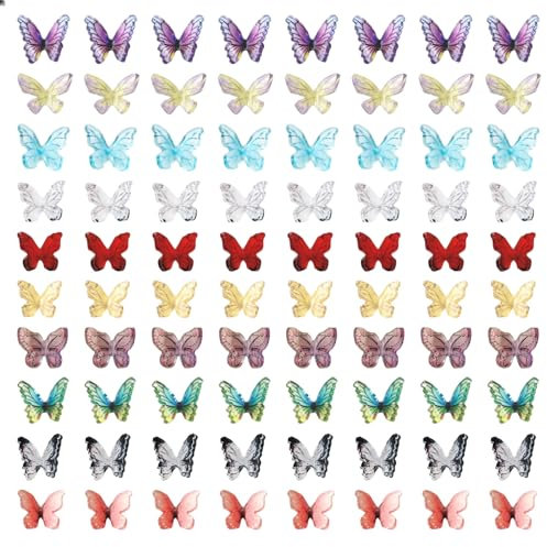Yamobi 80 Stück Schmetterlinge Deko, Mikro Schmetterling Resin, Resin Deko, Mini Miniaturen Puppenhaus Klein, Sortiert Bunte Kleine Schmetterlinge Deko, 3D Schmetterling Nagel Charms