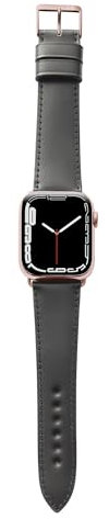 MANUFAKTURWERK Armband WINTERHUDE | kompatibel mit Apple Watch 1-9, SE | Leder | für Damen und Herren | Schwarz, Größe:M (Standard). 42 mm / 44 mm / 45 mm, Farbe:Gold Aluminium (Rosé)