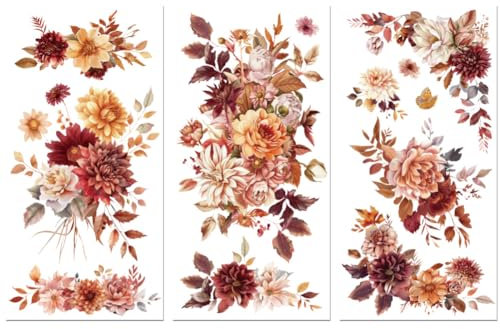 Peacoblue Frotar Pegatina de Transferencia para Mueble Rub on Transfer Furniture 6X12 Esquina de Flores, 3pcs UV DTF Decor Calcomanía Manualidades para Madera Puerta Glass Cajonera Adornos