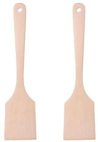 Litinliv Spatola, 2 Pezzi Spatola da Cucina in Legno Massello con Manico Lungo, Naturale Spatola per Padella per Pentole Antiaderenti, Spatola in Legno di Faggio per Friggere, Cucinare (33 × 8 cm)