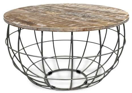 Amago home Couchtisch rund ø55/60/65/75cm Beistelltisch Industrie Style Metall Gestell Farbe Lexington ø 75cm Altsilber/weiß gekälkt