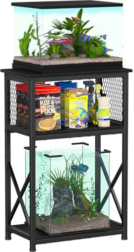 Snughome Aquariumständer mit Stauraum, 3 Etagen, schweres Metall, 52 x 29 x 78,5 cm, Schwarz
