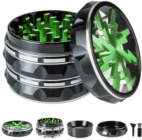 Clear Top Herb Grinder Metal Large 2.5'' Large 4-Part, Aluminum Alloy Spice Grinder with Pollen Scraper and Cleaning Brush
