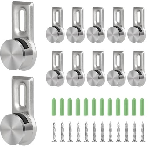 EFUTURETIME 12 x Ganci per Specchio a Muro per Spessore Piastra 4 - 7 mm, Supporto per Specchio a Muro con 12 Viti in Acciaio Inossidabile e 12 Tasselli a Muro