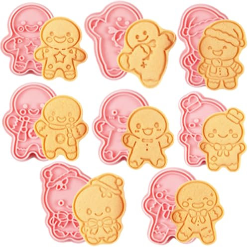 PTaizjjz Lebkuchenmann-Ausstechformen, Kunststoff, Lebkuchenjunge und Mädchen, Keksausstecher, Weihnachts-Ausstechformen für selbstgemachte Weihnachts-Party-Dekorationen, 8 Stück