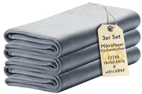 SILBERTHAL Geschirrhandtücher 3er Set Mikrofaser 40x60cm - Reinigungstuch für Edelstahl und Glas - Extra weich & Ultra saugstark - Silber