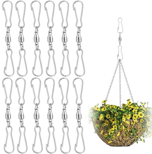Bhina 12 Stück Drehbare Windsack-Haken mit Doppel-Clips Windspiel-Clip Windspiel-Aufhänger Edelstahl Spin Clips Doppeldrehhaken für Aufhänger, Windspiel, Windspinner, Windsack, Vogelhäuschen