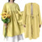 Women Apron with Pocket Cotton Linen Home Shop Kitchen Cooking Aprons Long Sleeve Apron Cute Women Apron Japanese Bib for Chef Cafe Flower Baking Painting Gardening Cleaning (Yellow, 36.2x44.5in)