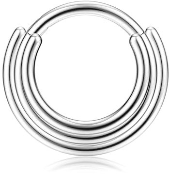 BodyBonita Septum Piercing 16G – 316L Edelstahl Nasenpiercing Nasenring Reifen für Damen Herren Helix Conch Piercings Tragus Daith Knorpel Piercing Silber 9 mm Layered Harmony