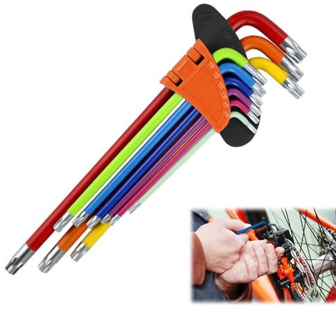 Torx Innensechskant, Winkelschlüsselsatz, Torx Set Schlüssel, Innensechskant Satz, Winkelschraubendreher Set, Torx Winkelschlüssel Satz, 9 tlg Mehrfarbig Klein Torx Set für Fahrrad und Handwerk