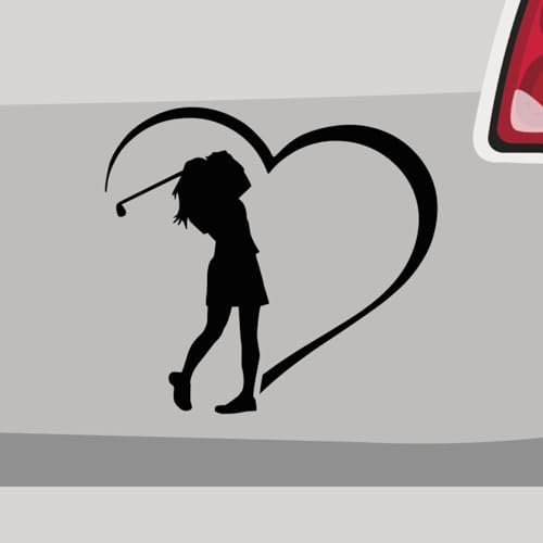 Aufkleber - Golferin Herz Golfen Grün - Sticker, Folienaukleber für Auto, Motorrad, Fahrrad, Laptop, LKW (6,5x6cm | Schwarz)