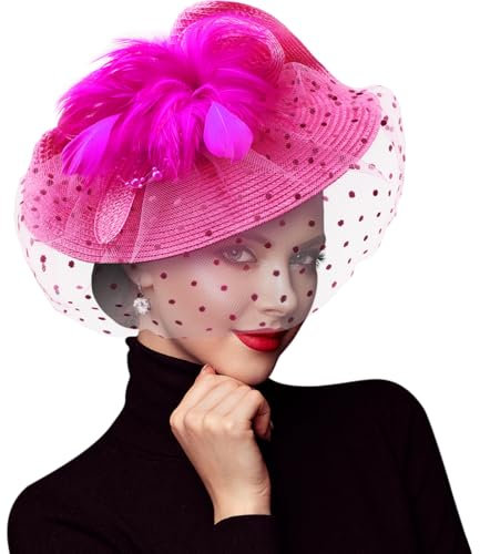 DRESHOW Fascinator Hüte für Damen Blume Mesh Feder Fascinator Hochzeit Cocktail Tea Party Hut Kopfbedeckung für Damen Mädchen