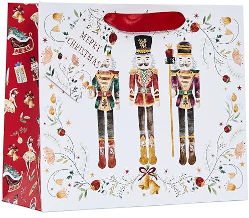 Design By Violet Merry Christmas Nutcracker Shopper - Medium Bag with Gift Tag - Festive Wrapping Paper