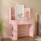 Devoko Dressing Table with LED Lighting Mirror,3 Light Colors,Adjustable Brightness,Vanity Table,Makeup Desk with 2 Drawers and 4 Storage Shelves,90 x 40 x 135 cm, Modern Pink