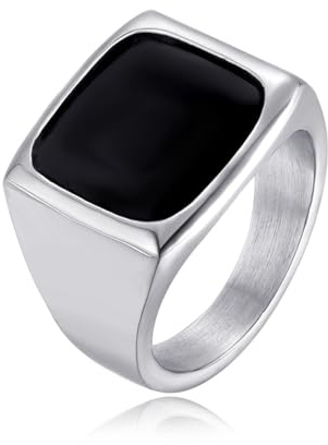 Joliernelle Schwarzer Onyx -Ring für Männer Edelstahl rund/quadratisch kleiner Daumenband Schmuck
