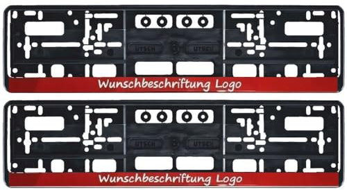 2 Stück Kennzeichenhalter mit Wunschtext Beschriftung Werbung Bedruckt (Leiste rot)