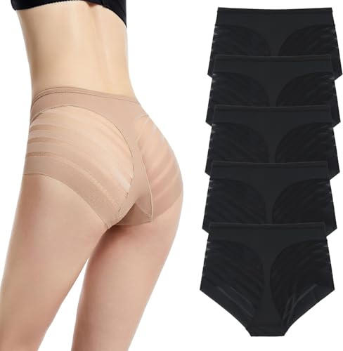 PNZLZIA Floralshe Calzones, Braguitas Moldeadoras de Cintura Alta sin Costuras con Control de Abdomen y realce de glúteos, Tanga de Encaje de Rayas Invisibles