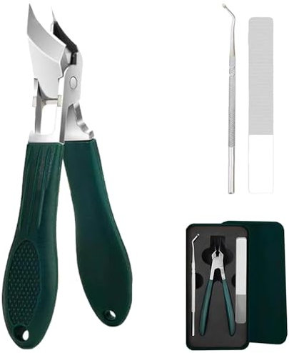 Chiclify Nail Clipper, Chiclify Slanted Nail Clippers for Ingrown Toenails, Wide Jaw Opening Anti-Splash Slanted Nail Clipper, Sharp Curved Toenail Clippers for Seniors (Green)