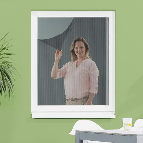 Magnet Fliegengitter Fenster DELUXE mit professioneller Magnet-Klick-Befestigung, Insektenschutz ohne Bohren, Magnetfenster, individuell kürzbar, Größe:100 x 120 cm, Gewebeauswahl:Pollenschutz