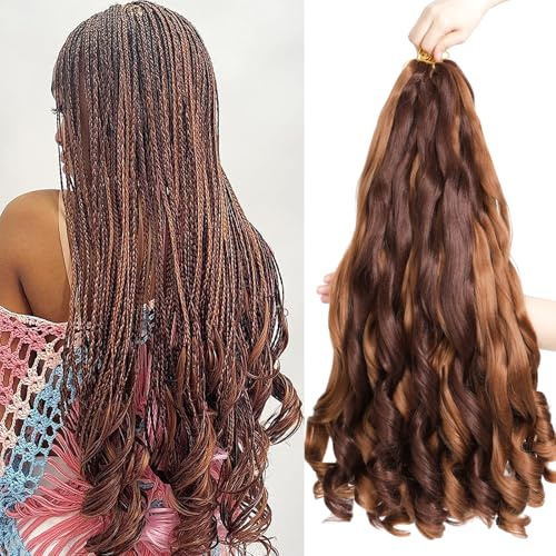 French Curl Braiding Hair 18 Inch 8 Packs Curly Braiding Hair Pre Stretched French Curl Crochet Braids extensions for braiding (33P30#, 18 Inch (Pack of 8))