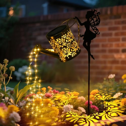 Arrosoir avec Lumières Solaire, Arrosoir Solaire avec Guirlandes Lumineuse, Lampe Solaire Arrosoir Exterieur avec Support, Décoration Lampe Solaire, Decoration Jardin Exterieur pour Chemin Terrasse