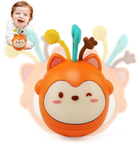 JOYVOVO Tumbler Toy Music Cartoon Sound Light Toys, Colourful Wobbling Melody Fox, Baby Musical Toy with Lights, Songs, Montessori Sensory Toys Baby Girl Boy Gift 0 3 6 9 12 Month Nerborn Gifts