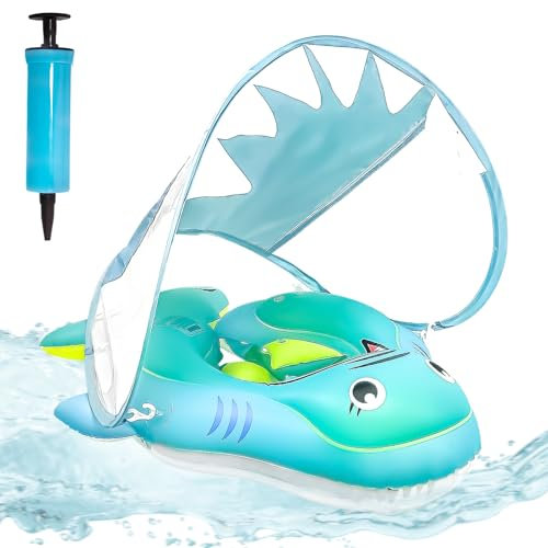 ACTOYS Salvagente Bambini Neonato, Salvagente Neonato con Parasole, Salvagente Neonato, Salvagente Gonfiabile per Bambini, Salvagente Neonato in Piscina, Vasca da Bagno (Squalo verde, L: 12-36 mesi)