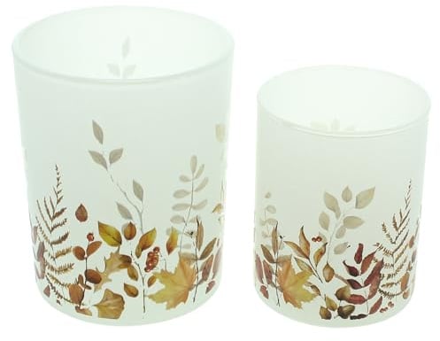 Frank Flechtwaren Windlicht Herbst, 2er Set, Glas Maße: Ø 7 x 8 cm, Ø 10 x 12 cm, ohne Kerzen vielseitig einsetzbar