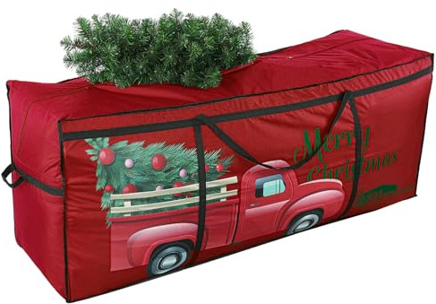 SHareconn 9Ft Christmas Tree Storage Bag, Waterproof 600D Oxford, Red | Reinforced Dual Zipper & Handles, Fits 9ft Dismantled Xmas Trees, 61.4×13×29.5 in, Foldable for Loft/Garage Storage