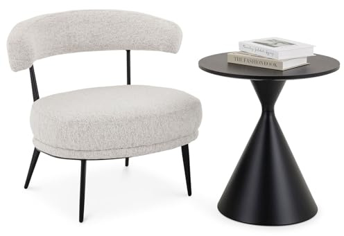 IDIMEX Loungeset ISOMA 2-teilig, Beige – Loungesessel mit Stoffbezug und Metallbeinen, Kleiner Beistelltisch aus MDF und Metall, Ideal für Wartezimmer oder als Flurmöbel