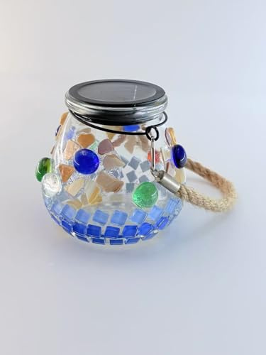 Solar DIY Mosaik-Glaslampe Bastelset für Erwachsene & Jugendliche Mosaikglas-dekorationsset – Wasserdichte Solarlampe für Garten, Terrasse oder Tischdekoration (Strand am Meer)