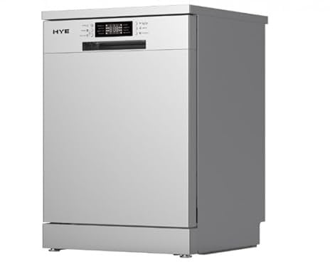 HYE Freestanding Dishwasher Machine – 60cm Full Size, 14 Place Settings, 9 Programmes with Quick Wash & Eco, Silver, Delay Timer, E Rated, 49dB, Cutlery Basket – DW0114PS04 [2025]