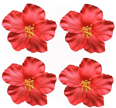 Lot de 4 pinces à cheveux à fleurs hawaïennes rouges pour femmes et filles, accessoires de cheveux pour danseuses, mariage, plage, fête, 8 cm (ZS589)