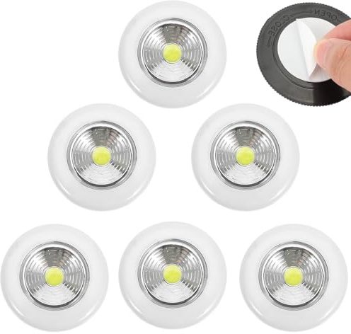 6 Pack LED Battery-Powered Wireless Touch Night Lights, Stick-on Push Light, Self Adhesive Under Cabinet Lamp for Closets, Cabinets, Counters or Utility Rooms - Energy Efficient & Portable Lighting