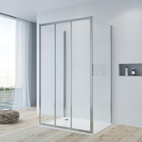 Duschkabine Eckeinstieg U Form Dusche 120 x 90 x 195 cm Duschabtrennung 3 Seiten U Kabine Eckdusche Schiebetür 3-Teilig mit Seitenwänd Freistehend Sicherheitsglas ESG NANO-Beschichtung ohne Duschwanne