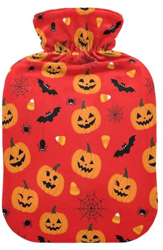 Halloween Pumpkins Bats Red Hot Water Bottle with Cover for Pain Relief Bed Warmer Hot Water for Headaches Back Pain, 2L