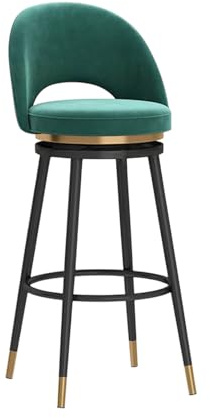 lirrebol Moderne Barhocker, 1er-Set, drehbare Barhocker aus Samt mit Rückenlehne für Küchentheke, Restaurant, Grün