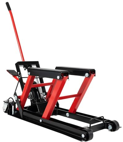 Elevador de motocicleta hidráulico de 680 kg, plataforma elevadora de motocicleta, plataforma elevadora móvil con 4 ruedas y plataforma antideslizante, soporte de montaje ATV para quads, cortacésped