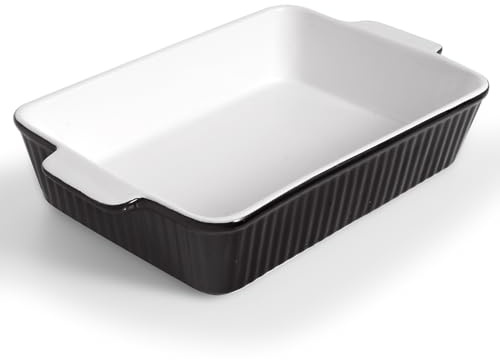 KOELEA 38 x 23cm Ceramic Lasagne Dish for Oven, 4200ml / 4.4QT Porcelain Casserole Dish with Handle, Deep Rectangular Oven Dish Lasagna Pan Baking Dish Bakeware for Roasting Meat Dessert Cake Pasta
