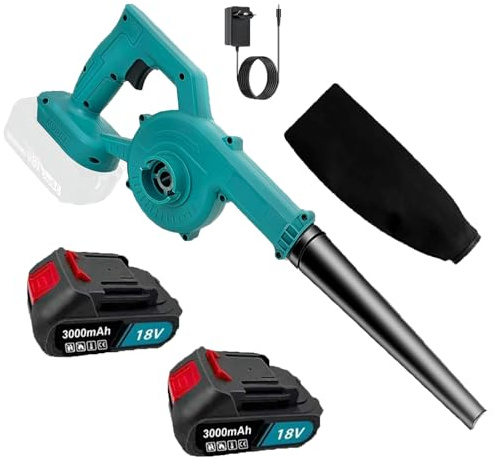 Akku Laubbläser, 18V Gartensäuberer mit 3000mAh Akku und Ladegerät, 15.000 U/min, 273 km/h, Geschwindigkeitsstufen,zum Rasenpflege, Laub, Staub & Schnee (mit 2X Akku)